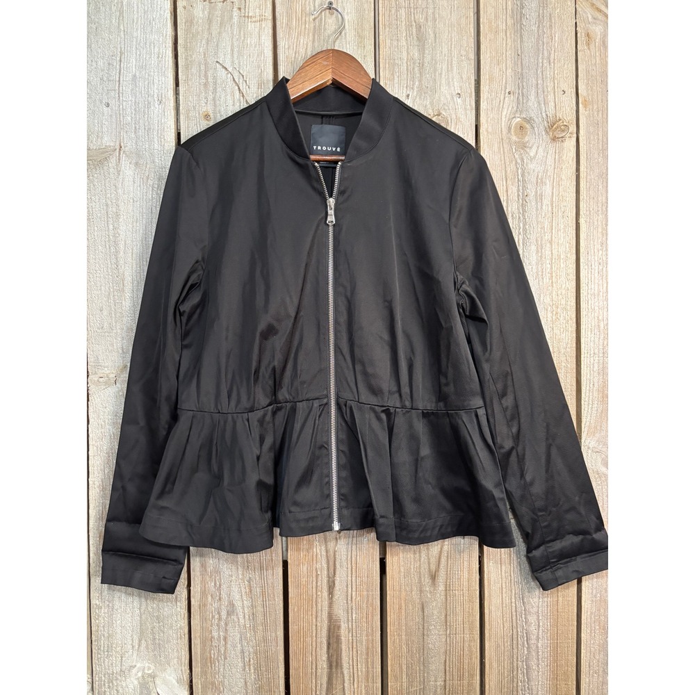Trouve Womens Black Peplum Bomber Jacket Zip Front Ribbed Neck HL363160MI L‎